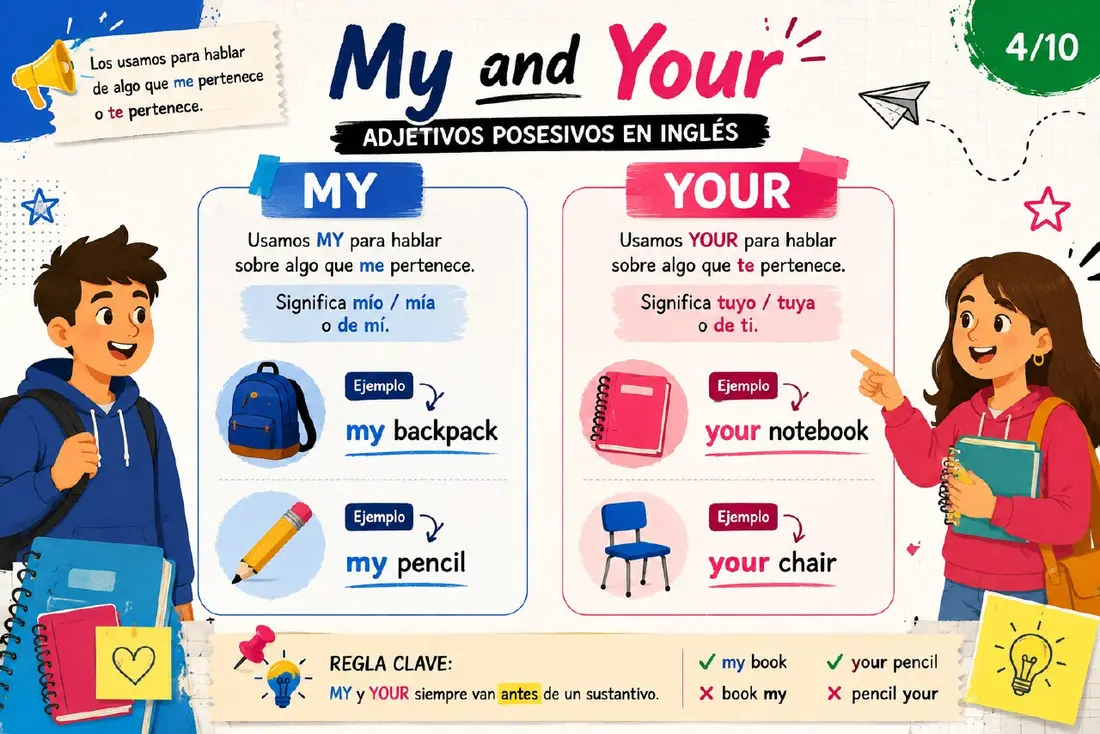 Diapositiva de My and Your con ejemplos ilustrados
