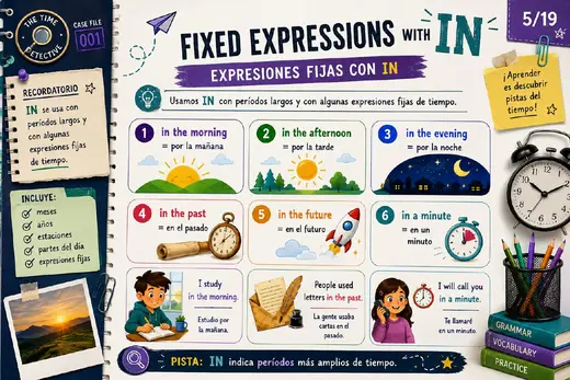 Diapositiva de expresiones fijas con preposiciones de tiempo